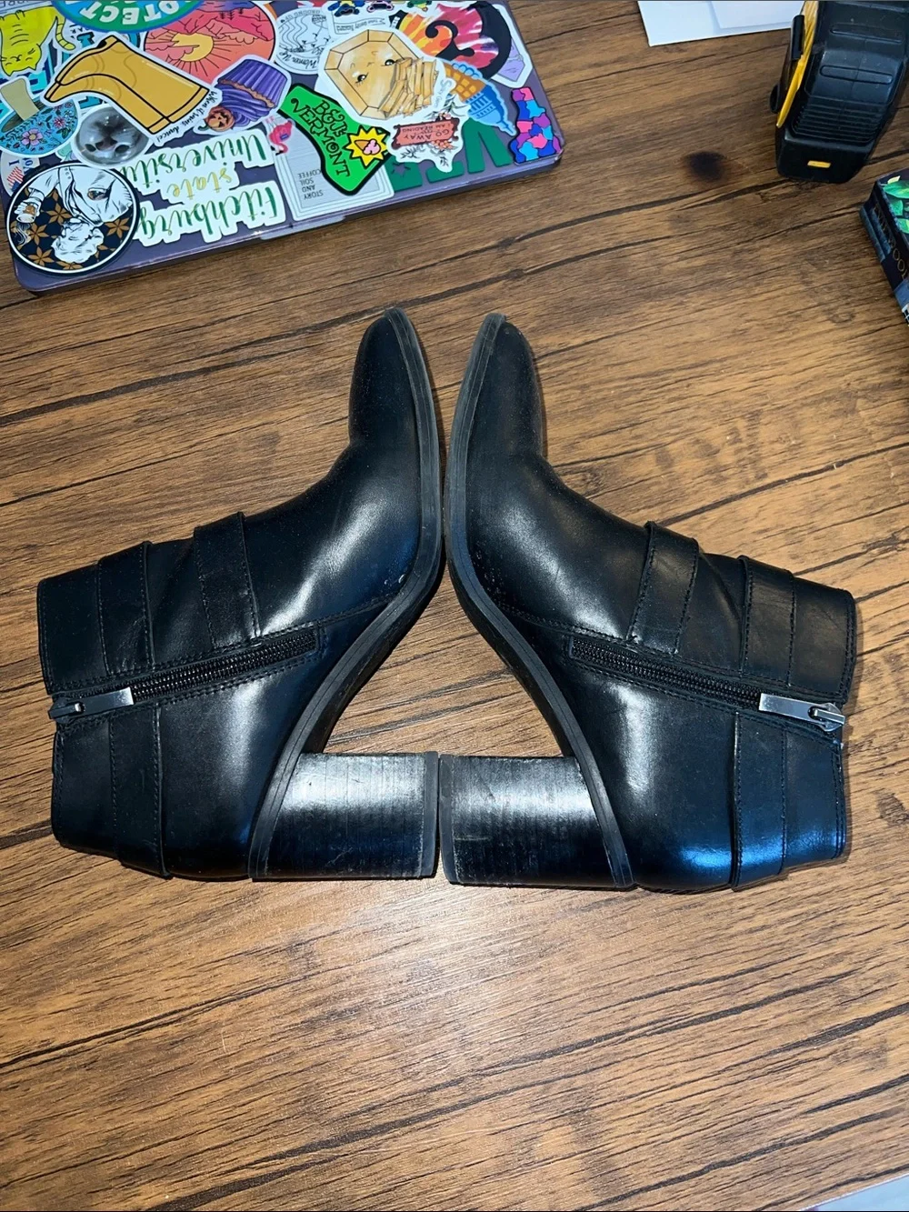 Franco Sarto Buck Black‎ Leather Ankle Booties with Double Buckles- 7